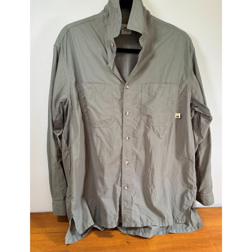 Solumbra Sun Protection Shirt Mens S Khaki Vented UPF Fishing Hiking USA